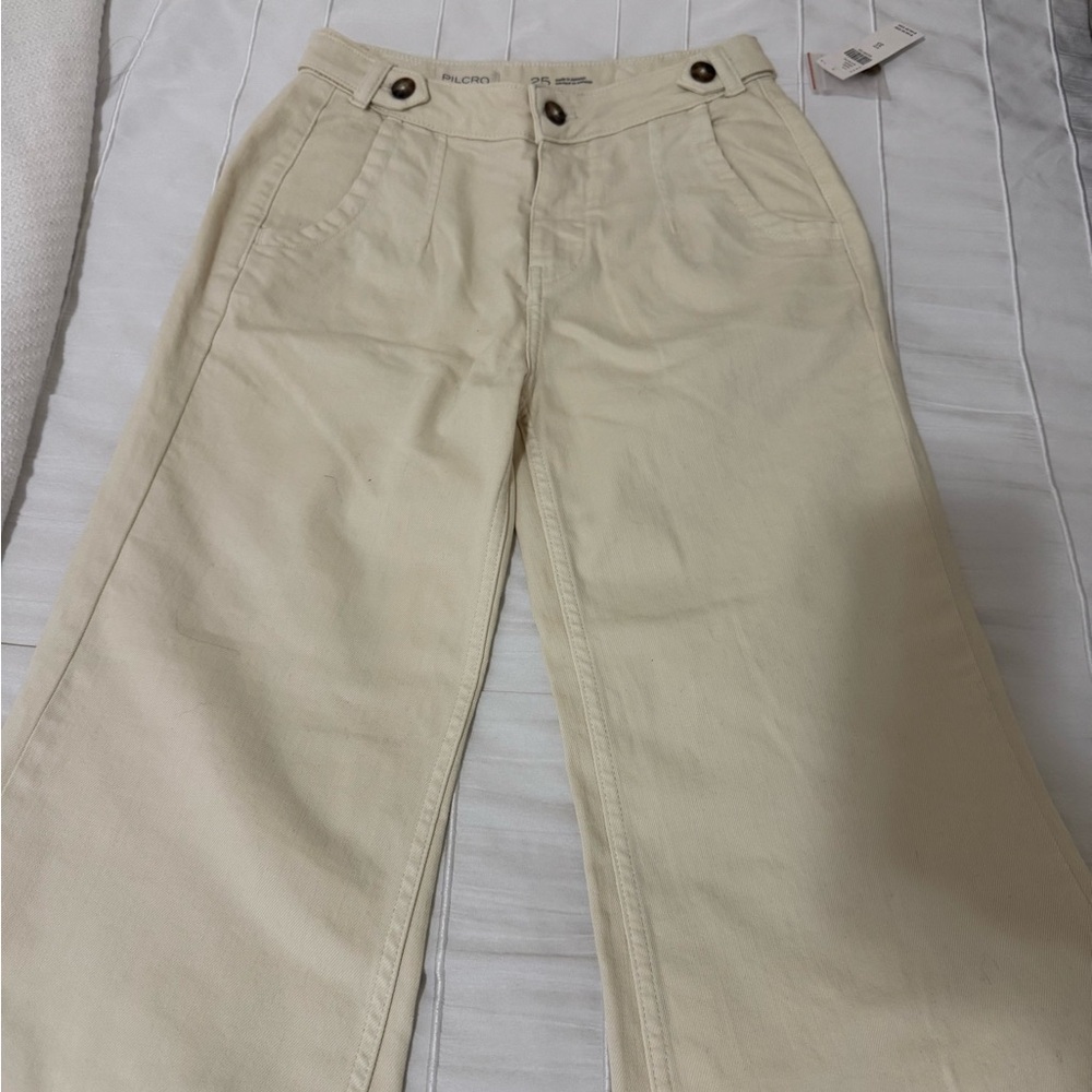 Anthropologie Cream Flare & Wide Leg Jeans
